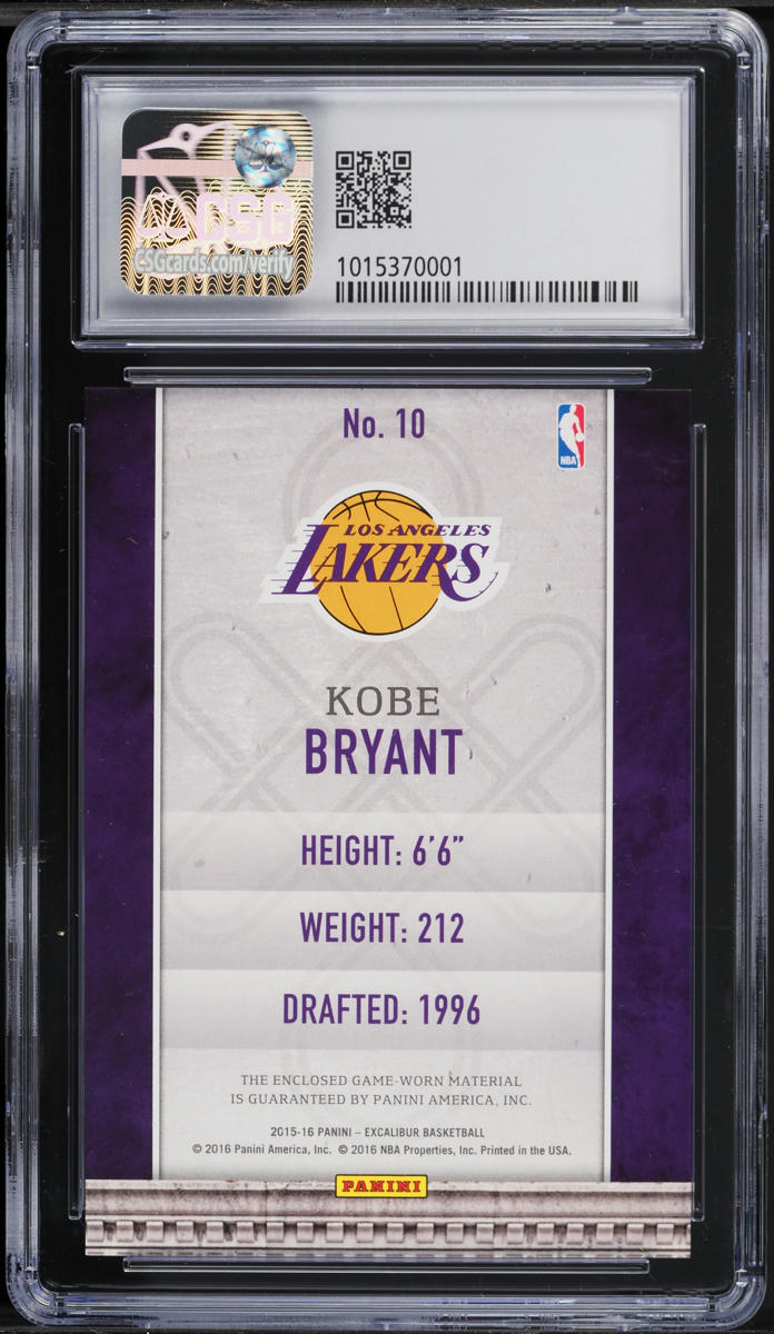 2015 Panini Excalibur Memorable Kobe Bryant PATCH #10 CSG 7 NRMT