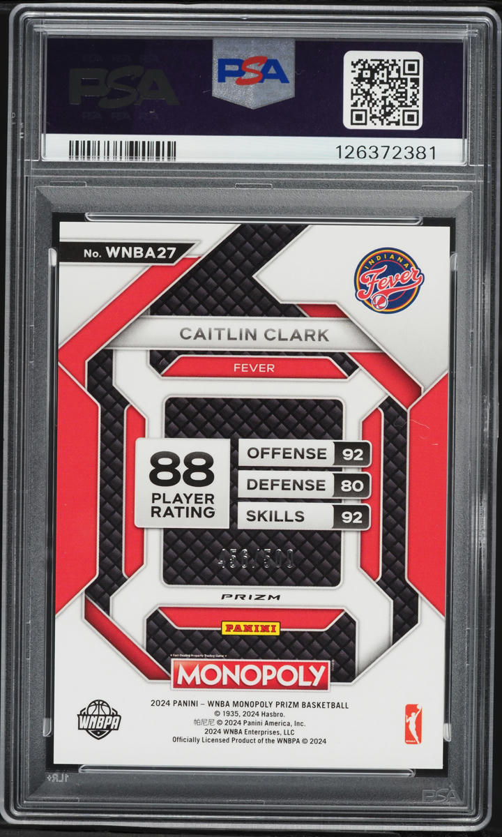 2024 Panini Prizm Monopoly Gold Millionaire Shimmer Caitlin Clark ROOKIE /500 #27 PSA 10 GEM