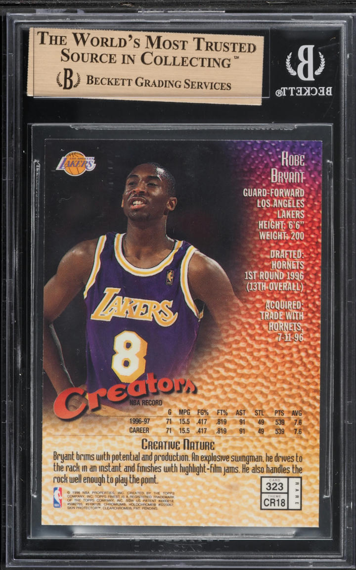 1997 Finest Basketball w/ Coating Kobe Bryant #323 BGS 9.5 GEM MINT