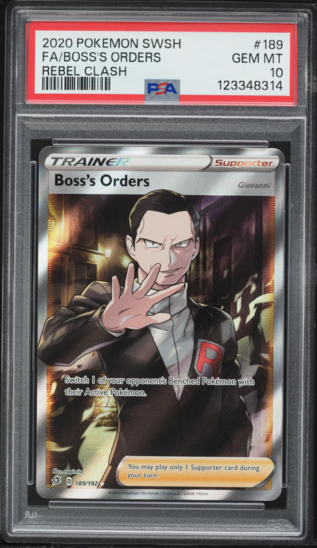 2020 Pokemon Sword & Shield Rebel Clash Full Art Boss's Orders #189 PSA 10 GEM MINT