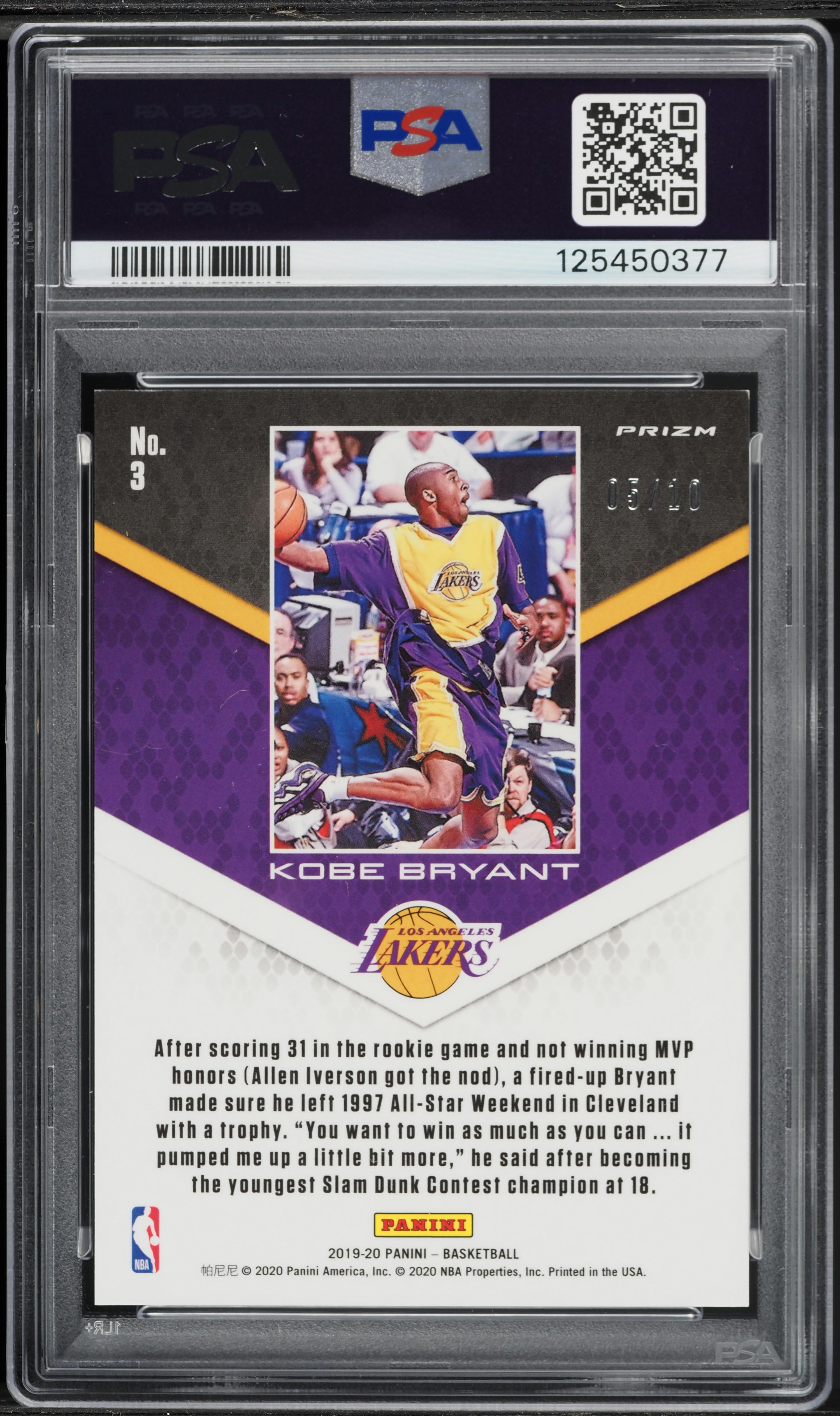 2019 Panini Kobe Bryant Career Highlights Gold Snakeskin Kobe