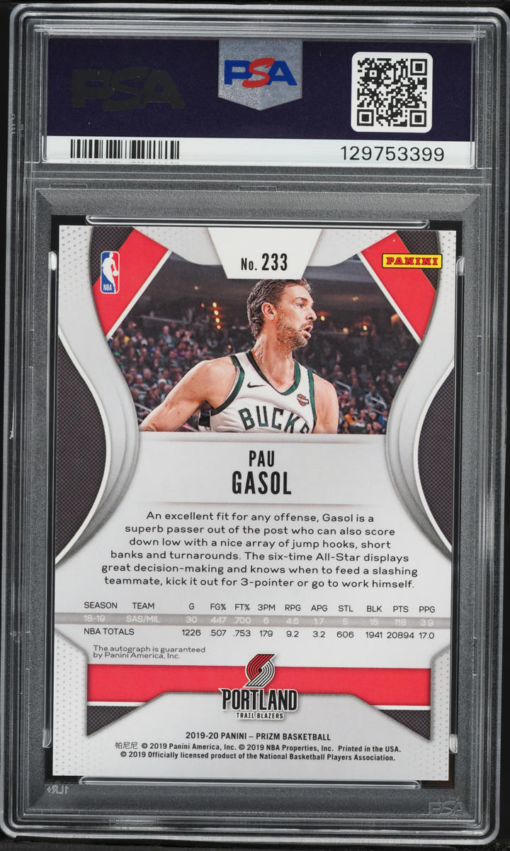 2019 Panini Prizm Pau Gasol AUTO #233 PSA 9 MINT on Fanatics Collect