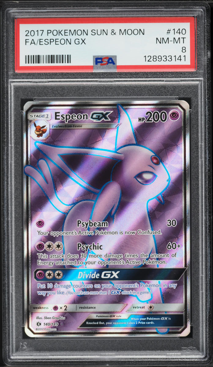 2017 Pokemon Sun & Moon Full Art Espeon GX #140 PSA 8 NM-MT