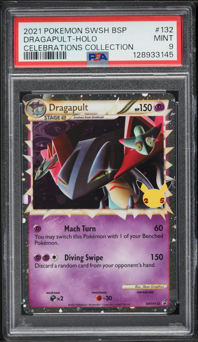 2021 Pokemon Sword & Shield Black Star Promo Celebrations Holo Dragapult #SWSH132 PSA 9 MINT