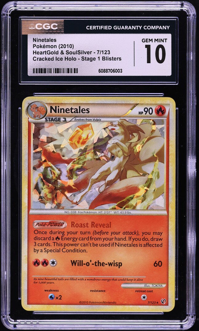 2010 Pokemon HeartGold & SoulSilver Cracked Ice Holo Stage 1 Blisters Ninetales #7 CGC 10 GEM on Fanatics Collect 2010 Pokemon HeartGold & SoulSilver Cracked Ice Holo Stage 1 Blisters Ninetales #7 CGC 10 GEM on Fanatics Collect