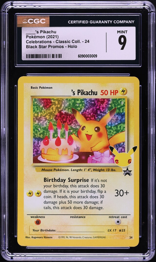 2021 Pokemon Sword & Shield Promo Celebrations Classic Holo Birthday Pikachu #24 CGC 9 MINT