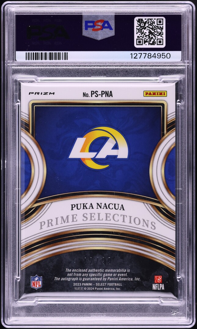 2023 Select Prime Selections Signatures Puka Nacua ROOKIE PATCH AUTO /99 #PSPNA PSA 9 MINT