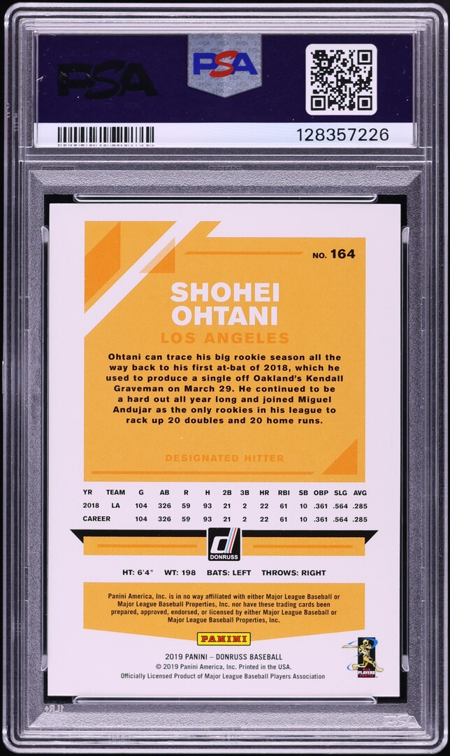 2019 Donruss Holo Pink Shohei Ohtani #164 PSA 10 GEM MINT on