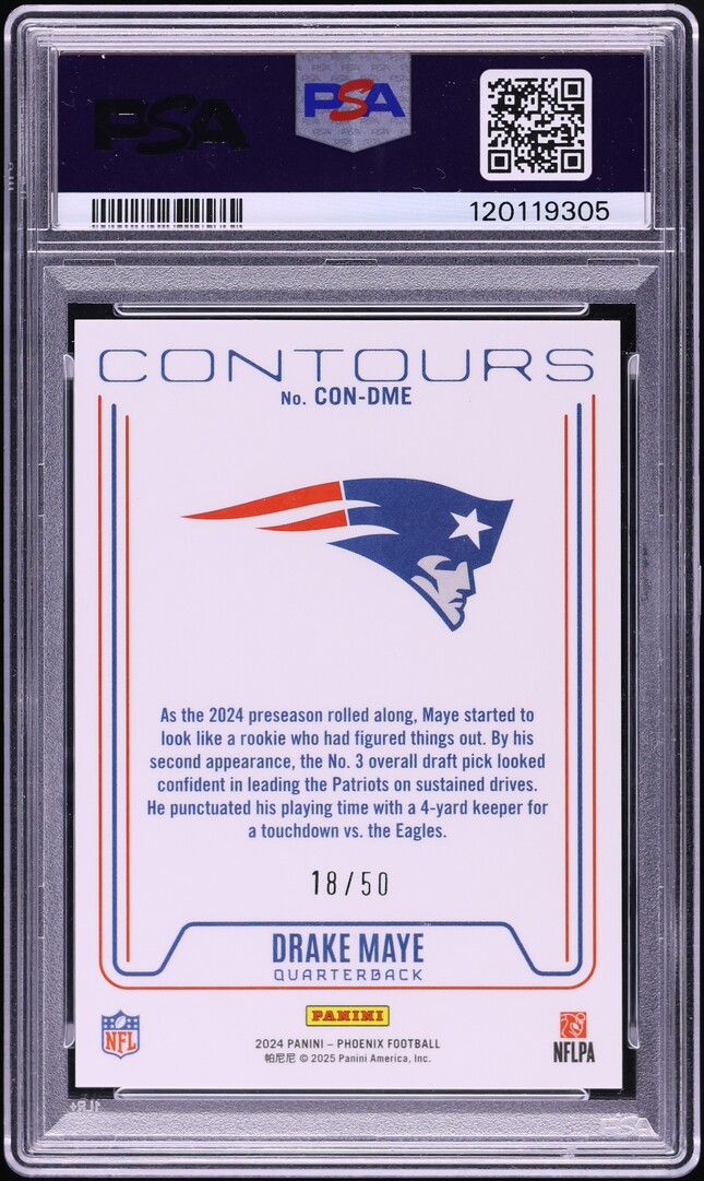 2024 Panini Phoenix Contours Blue Drake Maye ROOKIE /50 #CON-DME PSA 10 GEM MINT
