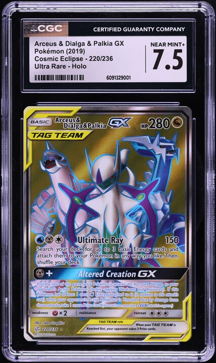 2019 Pokemon Sun & Moon Cosmic Eclipse Full Art Arceus Dialga Palkia GX  #220 CGC 7.5 NRMT+ on Fanatics Collect