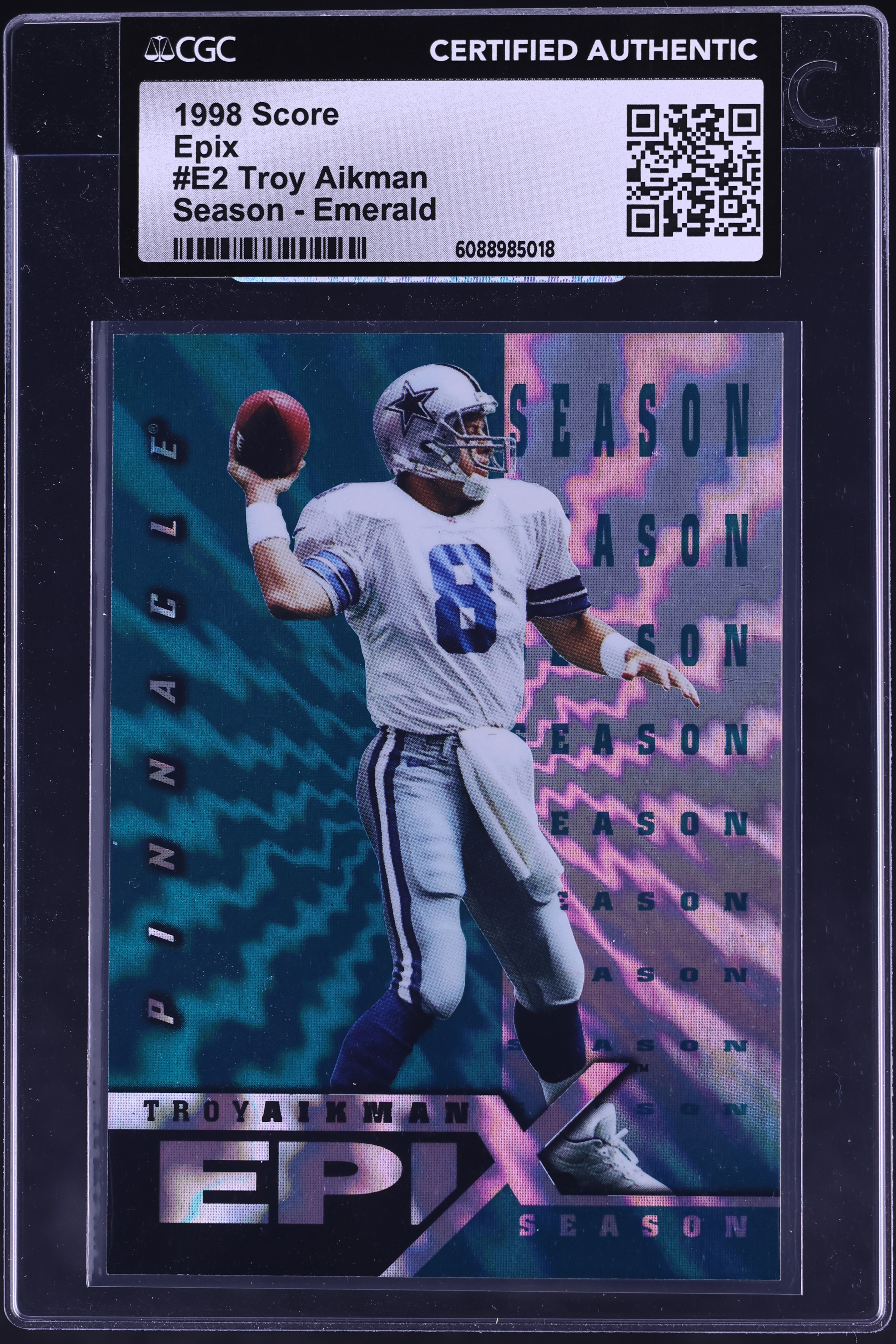 1998 Score Epix Season Emerald Troy Aikman #E2 CGC AUTH on