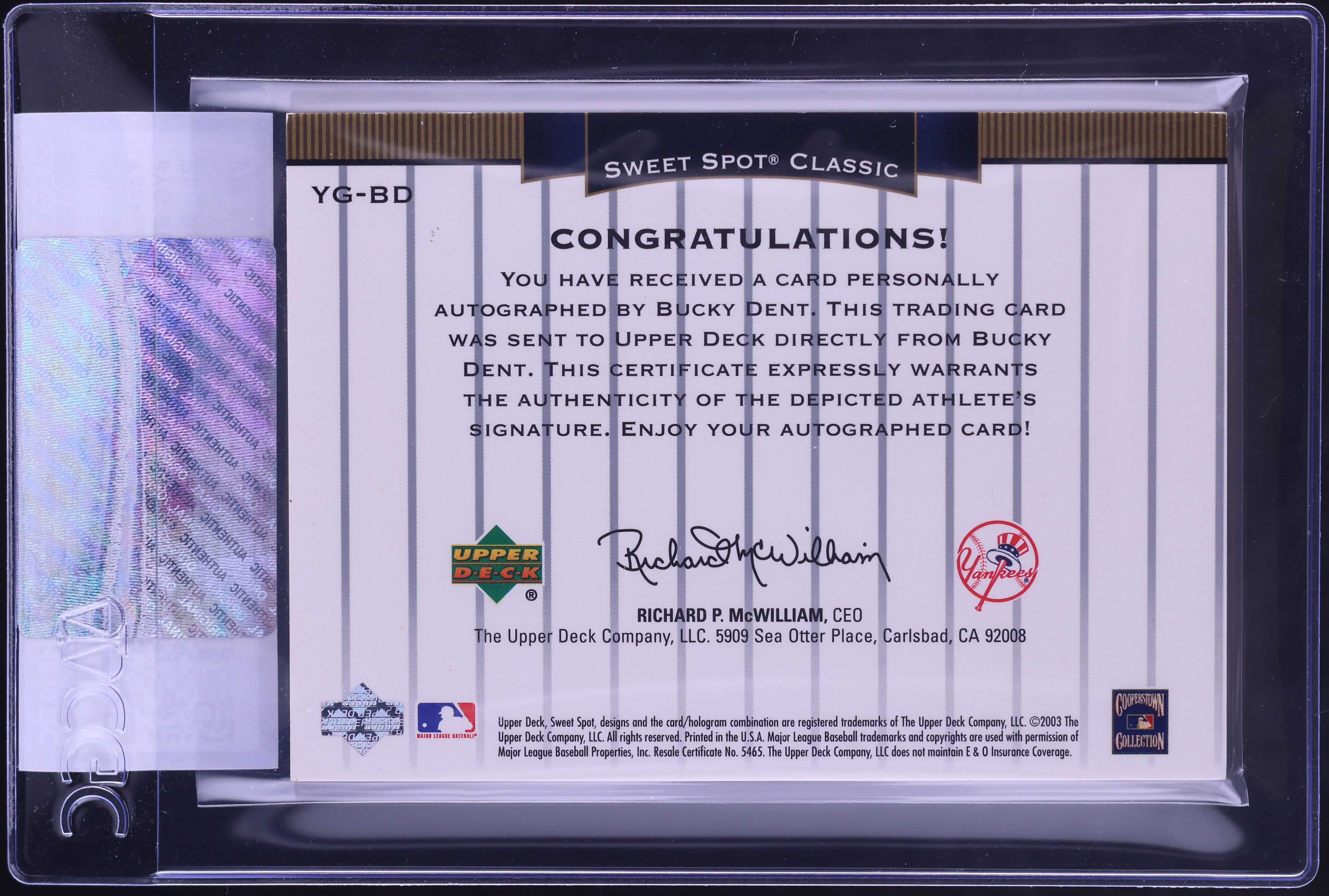 2003 Upper Deck Sweet Spot Classic Yankee Greats Blue Ink Bucky