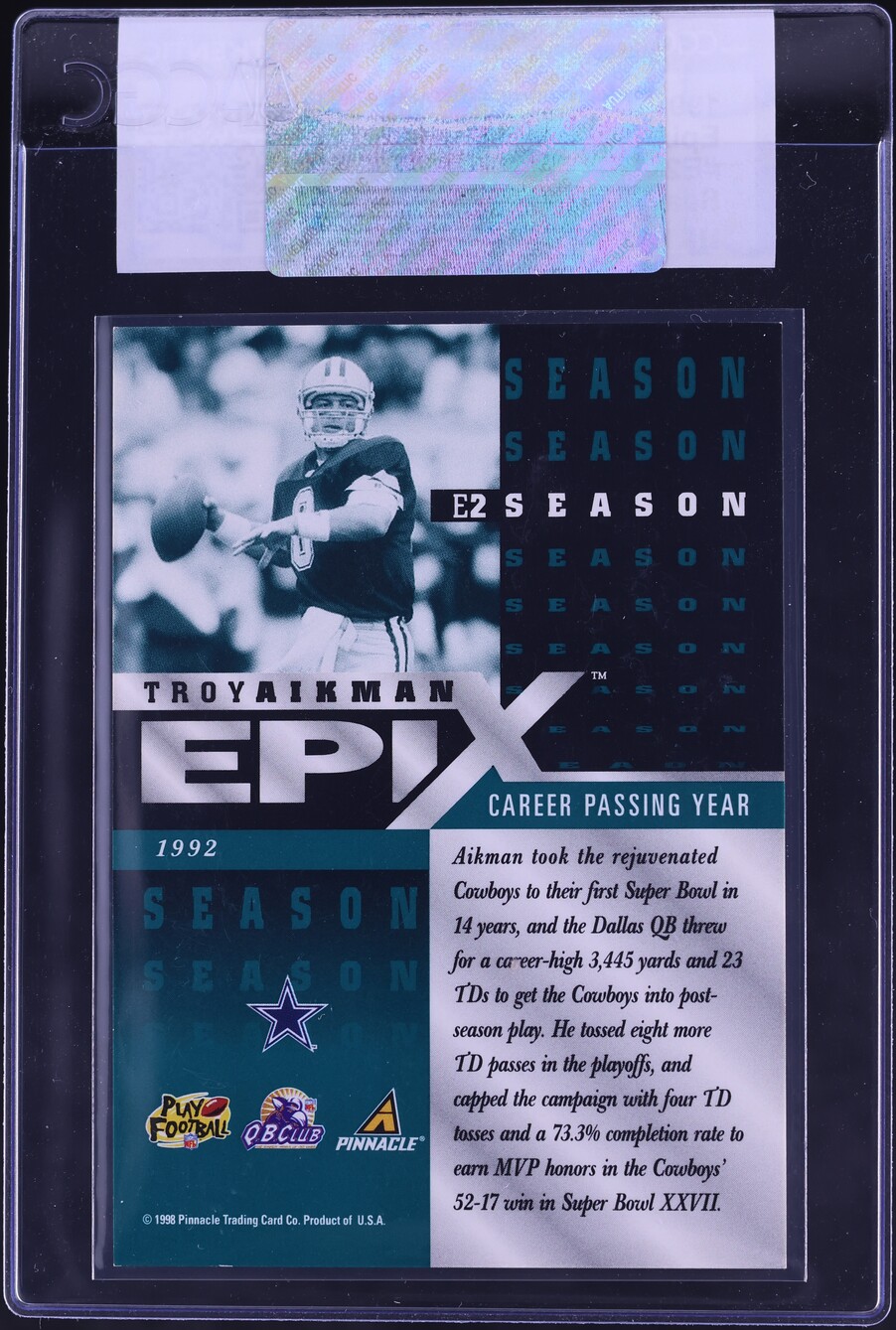 1998 Score Epix Season Emerald Troy Aikman #E2 CGC AUTH on