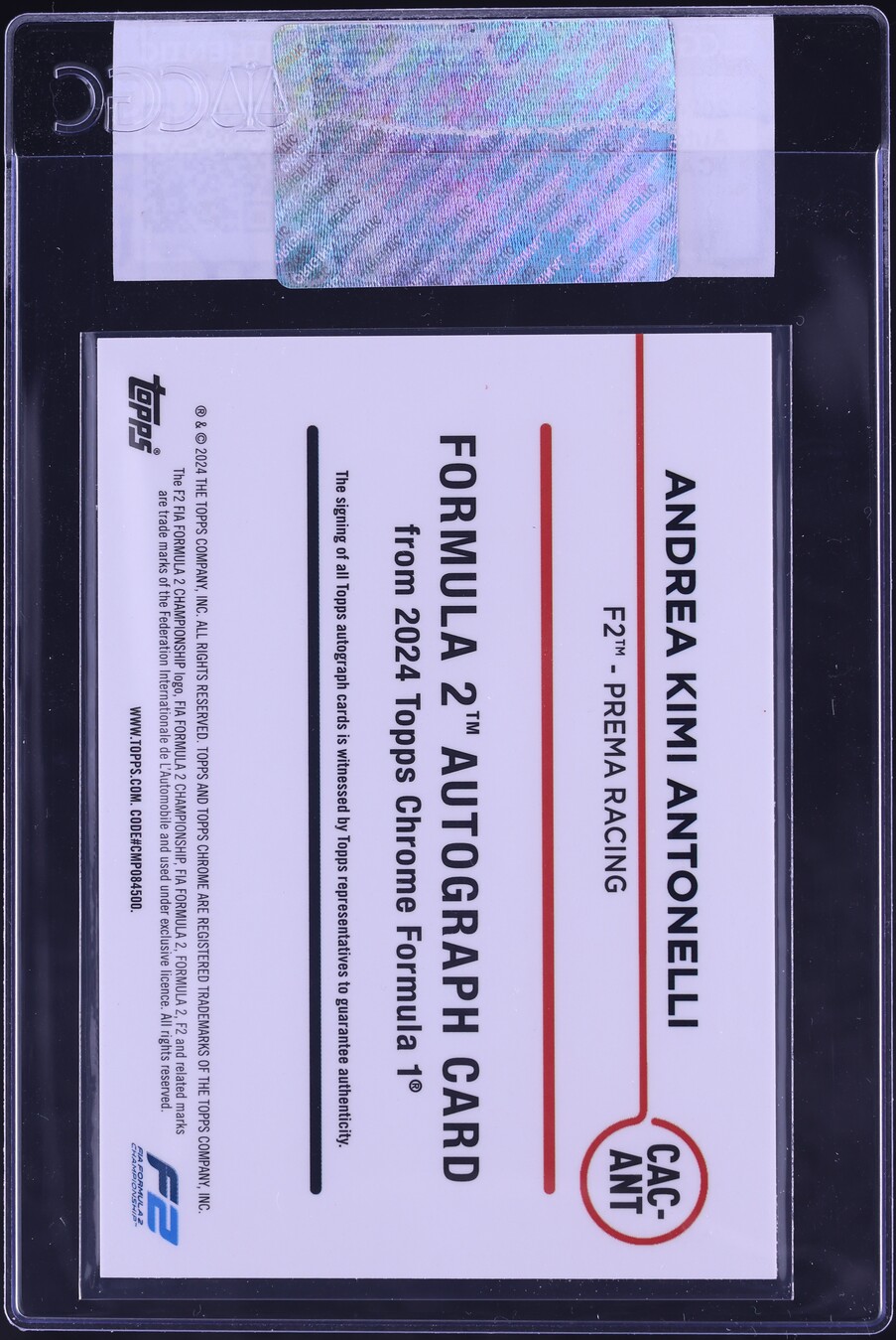 2024 Topps Chrome Formula 1 Andrea Kimi Antonelli AUTO #CAC-ANT CGC AUTH