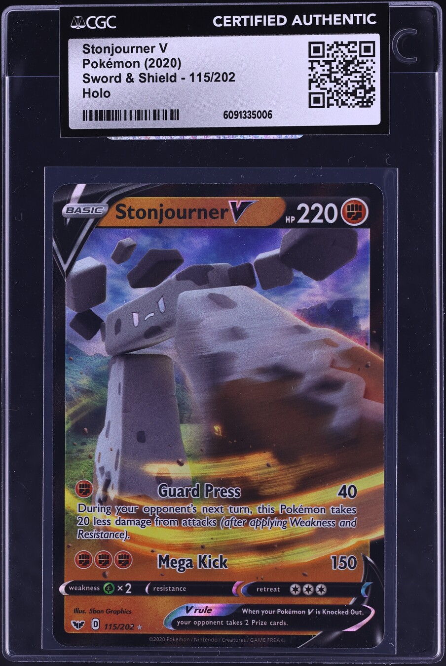 2020 Pokemon Sword & Shield Holo Stonjourner V #115 CGC AUTH on Fanatics  Collect