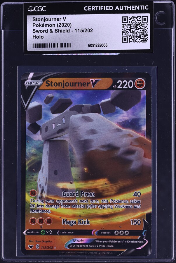 2020 Pokemon Sword & Shield Holo Stonjourner V #115 CGC AUTH