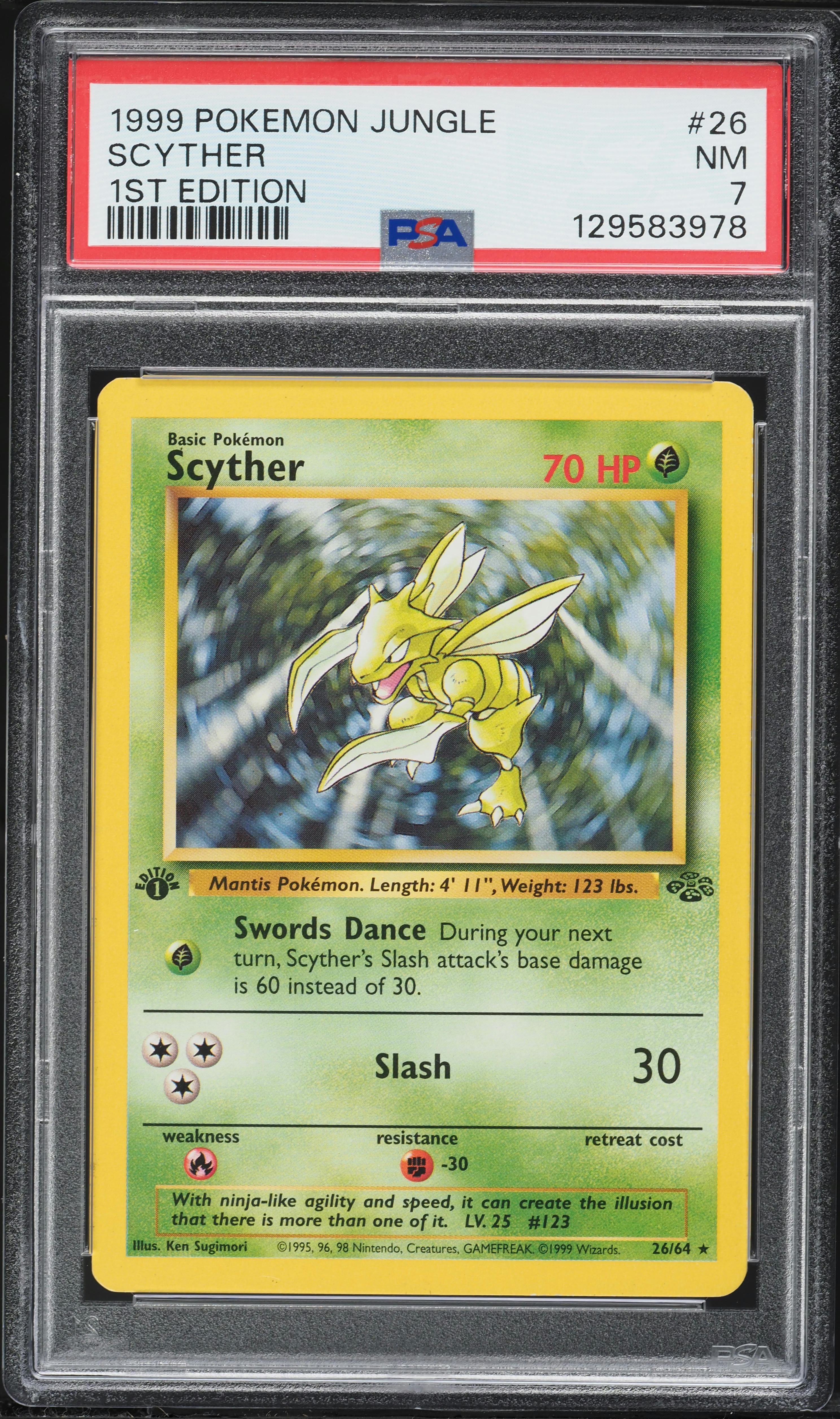 1999 Pokemon Jungle 1st Edition Scyther #26 PSA 7 NRMT on Fanatics