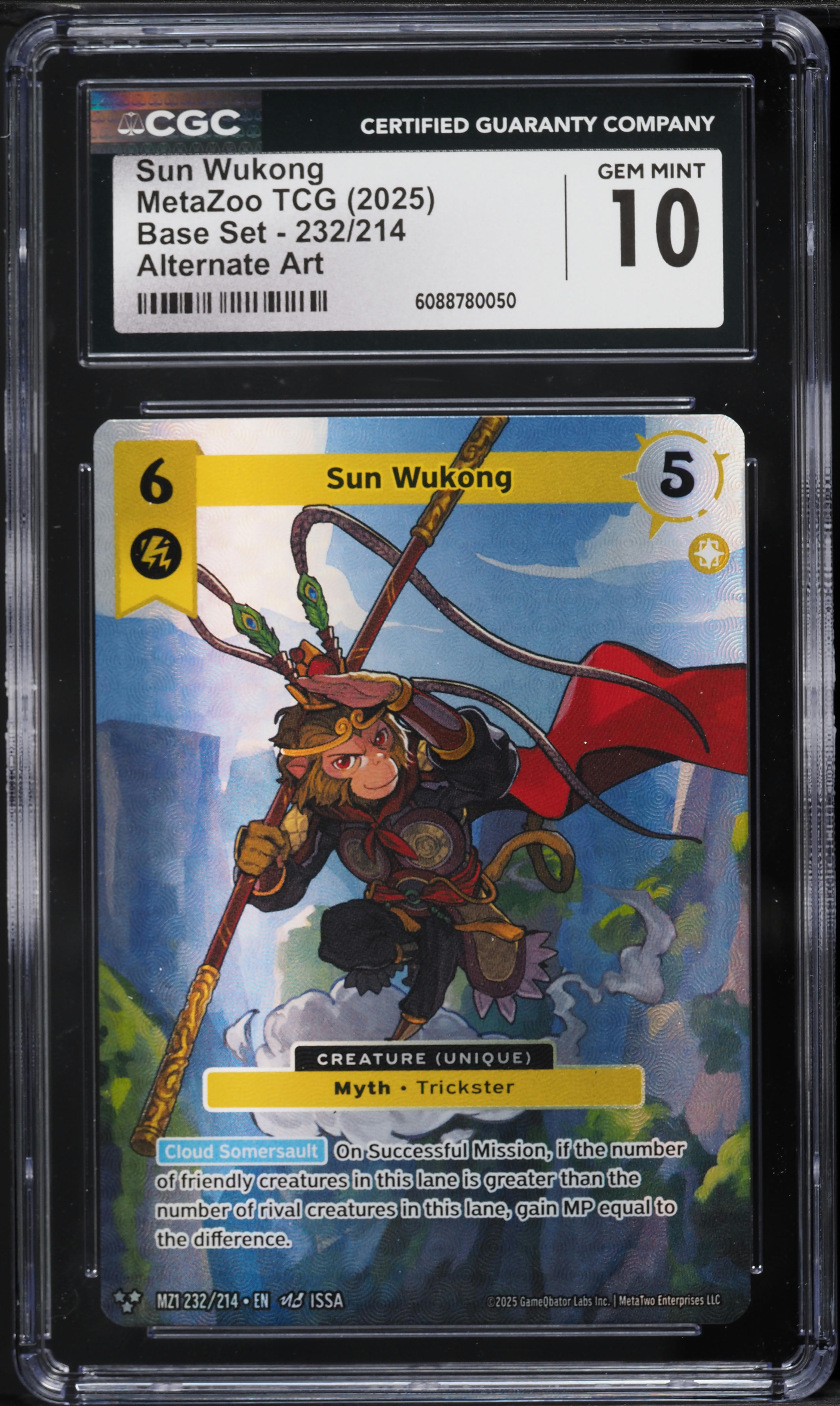 2025 MetaZoo TCG Base Set Alt Art Sun Wukong #232 CGC 10 GEM MINT
