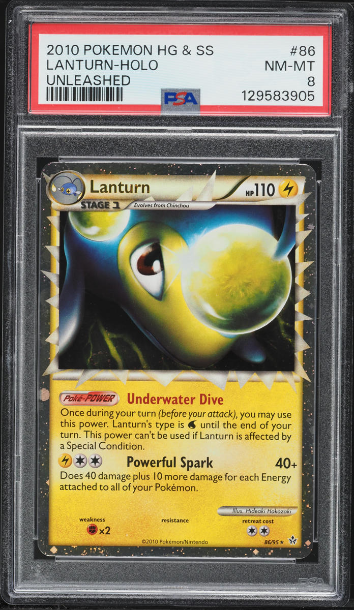 2010 Pokemon HeartGold & SoulSilver Unleashed Holo Lanturn #86 PSA 8 NM-MT