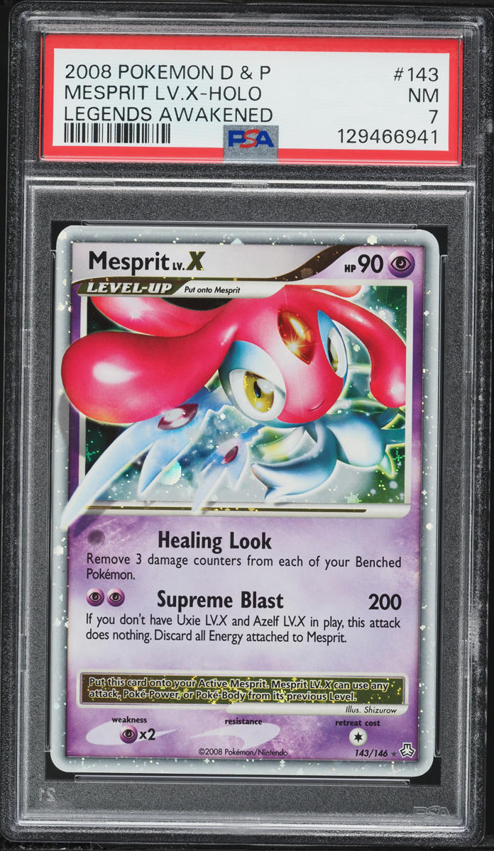 2008 Pokemon Diamond & Pearl Legends Awakened Holo Mesprit LV.X #143 PSA 7 NRMT