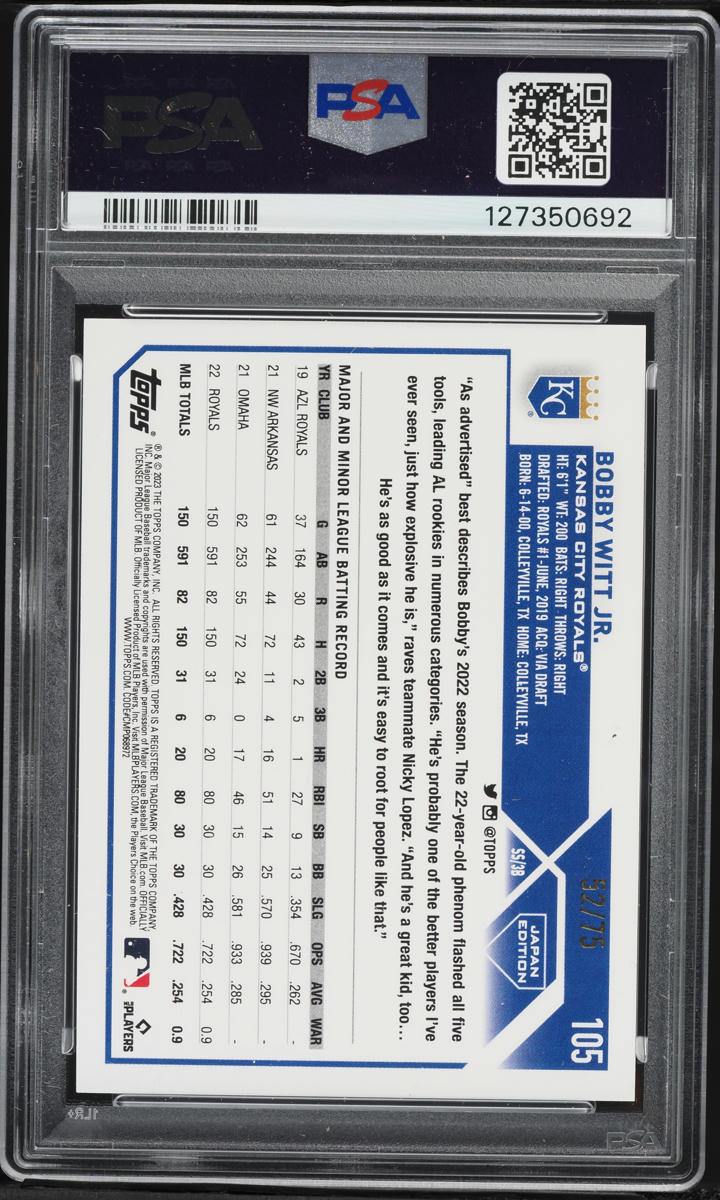 2023 Topps Japan Edition Jade Green Bobby Witt Jr /75 #105 PSA 10 GEM MINT