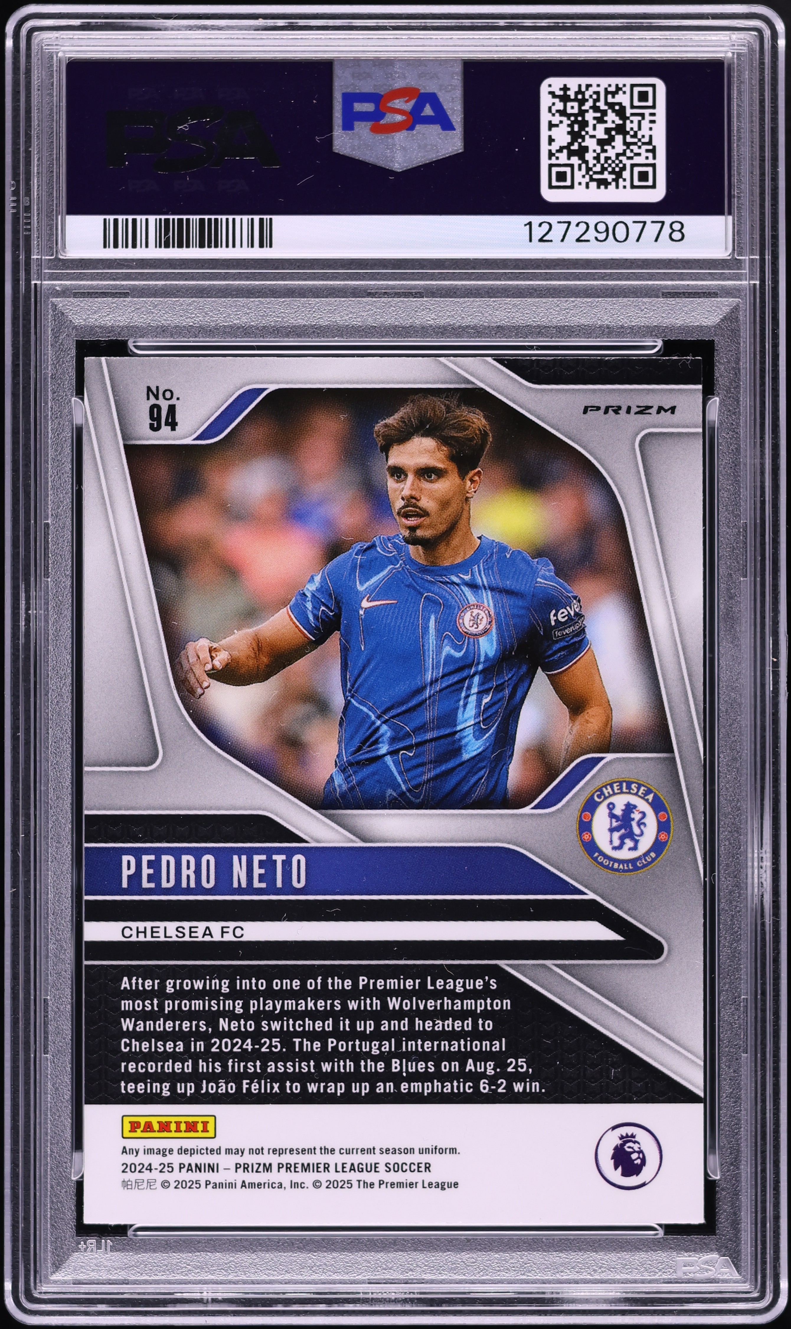2024 Panini Prizm Premier League Snakeskin Pedro Neto #94 PSA 10