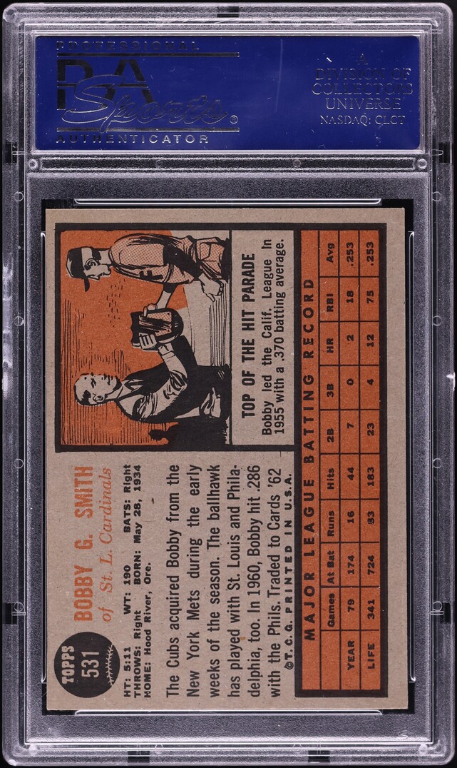 1962 Topps Bobby G. Smith #531 PSA 8 NM-MT