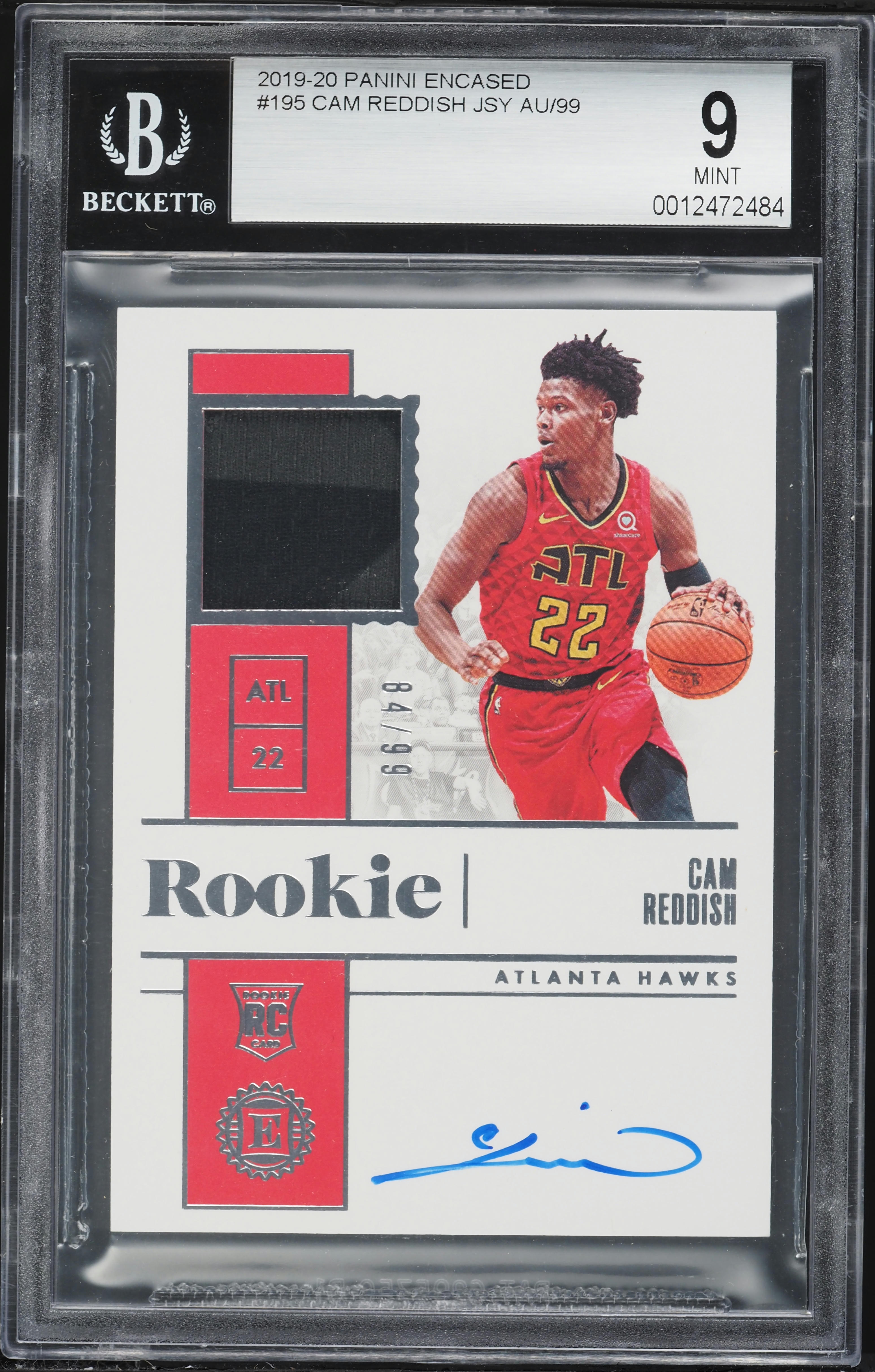 Cam Reddish rookie auto 99シリ 2019 Panini Encased Cam Reddish ROOKIE PATCH AUTO /99 #195 BGS 9