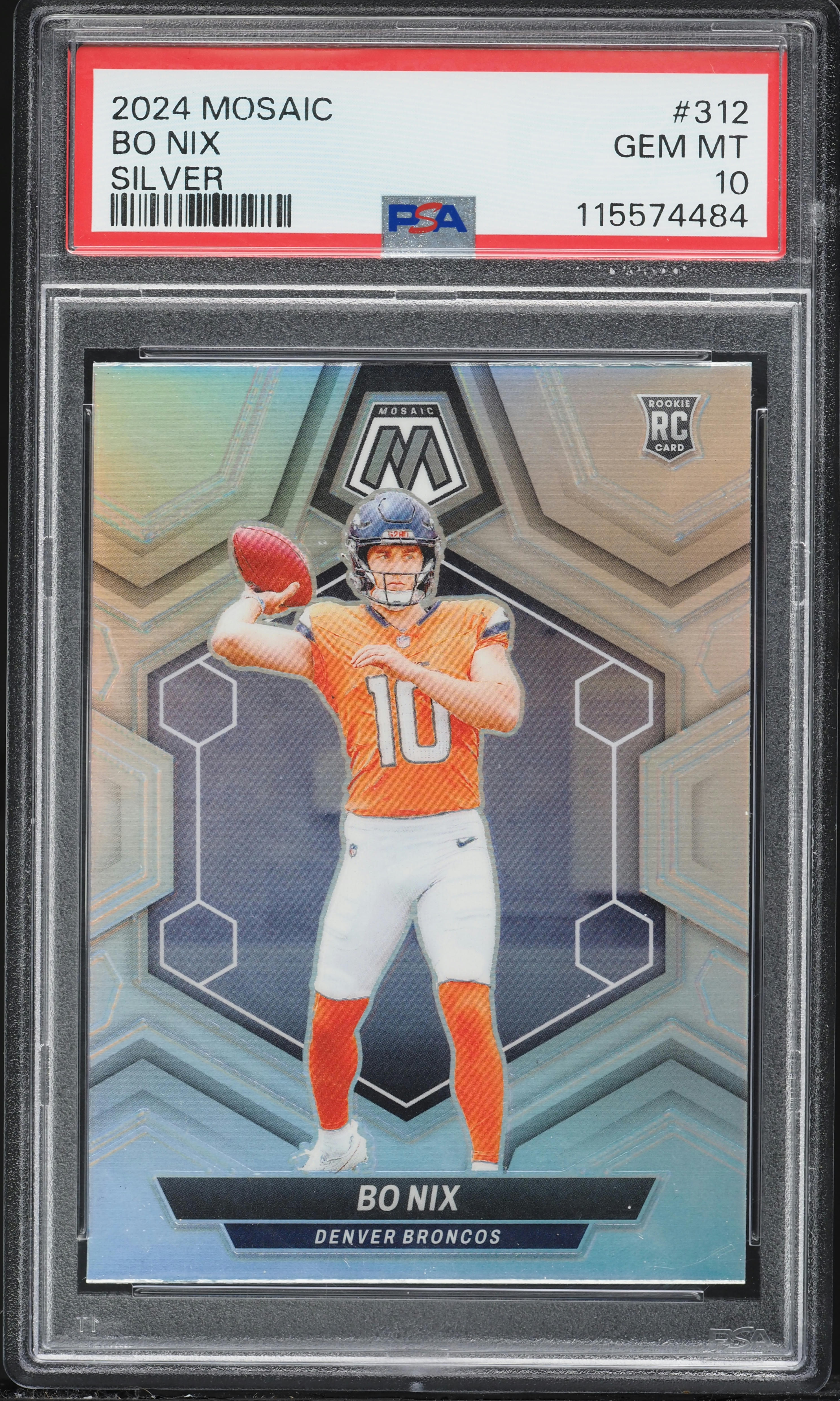 2024 Panini Mosaic Silver Bo Nix ROOKIE #312 PSA 10 GEM MINT on
