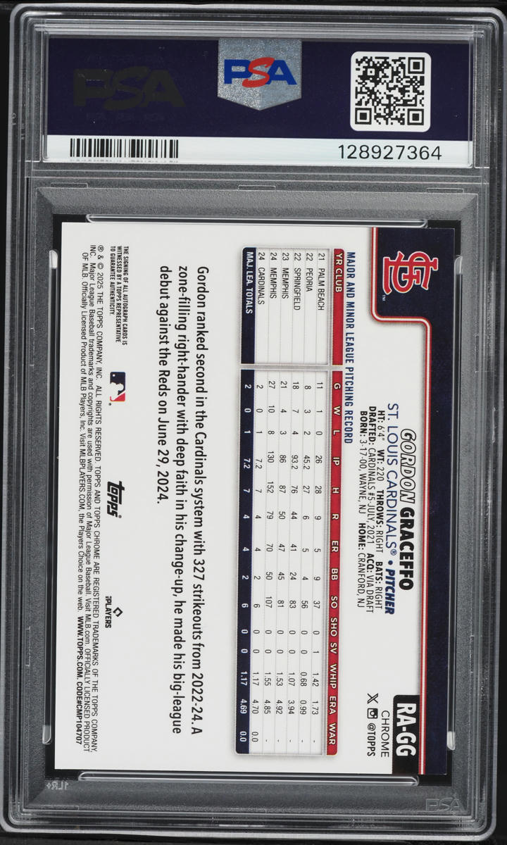 2025 Topps Chrome Gordon Graceffo ROOKIE AUTO #RA-GG PSA 9 MINT