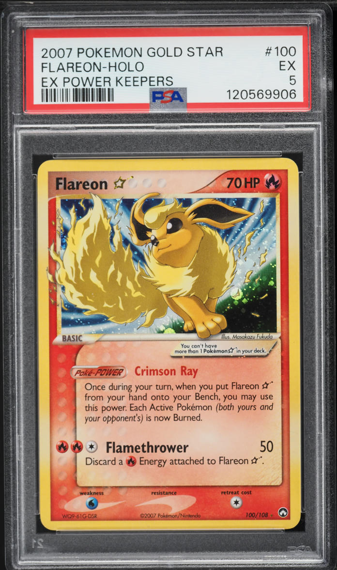2007 Pokemon EX Power Keepers Holo Flareon Gold Star #100 PSA 5 EX