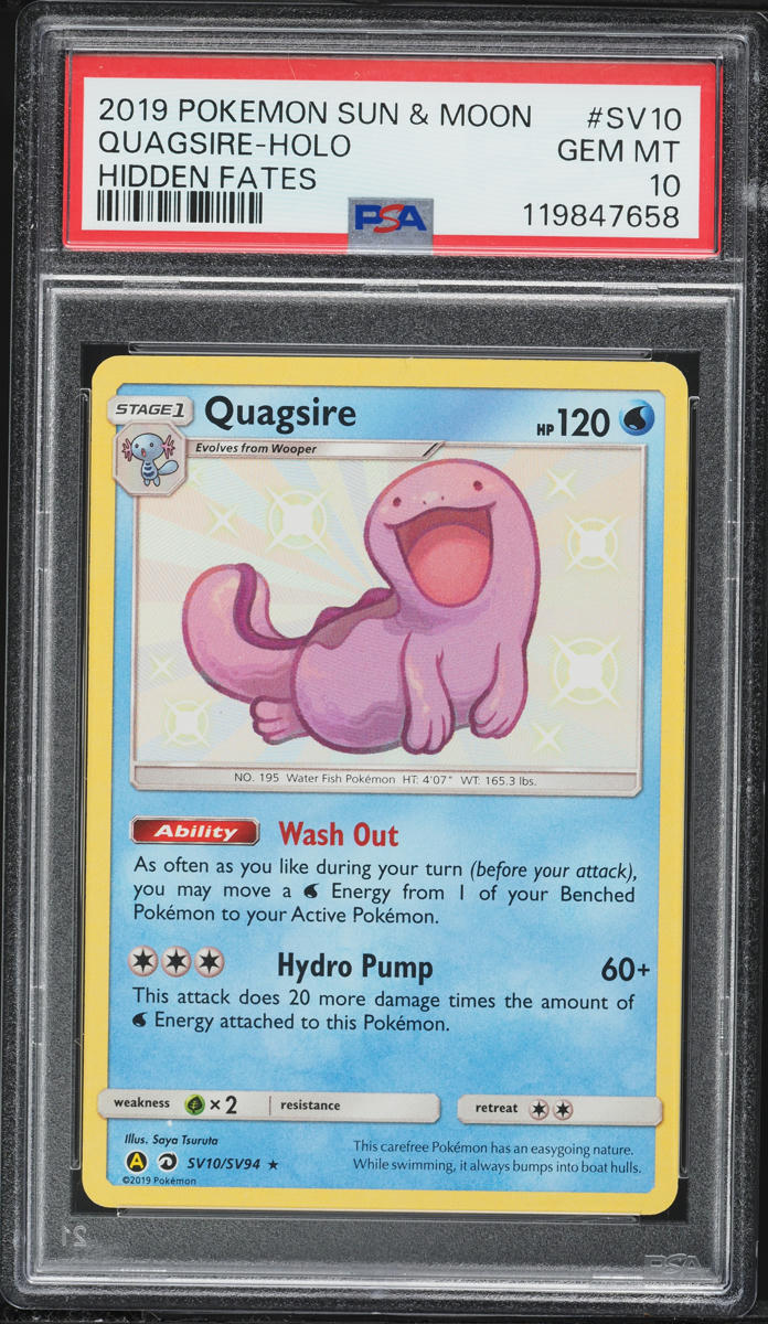 2019 Pokemon Sun & Moon Hidden Fates Holo Quagsire #SV10 PSA 10 GEM MINT