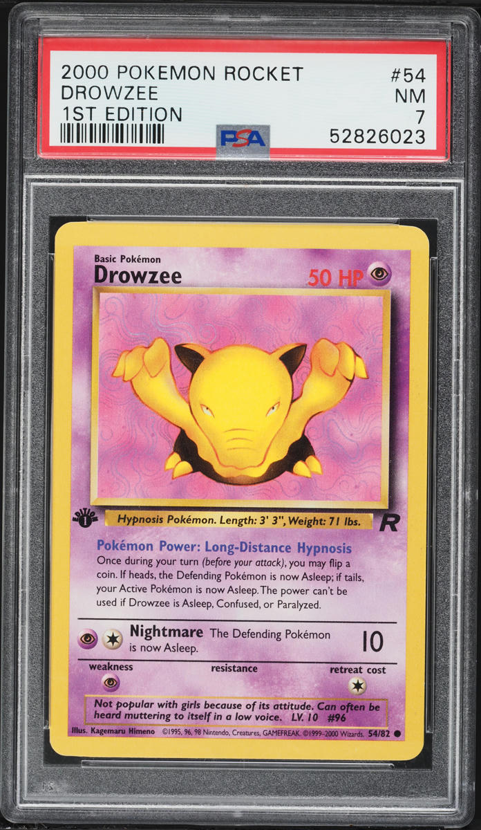 2000 Pokemon Team Rocket 1st Edition Drowzee #54 PSA 7 NRMT