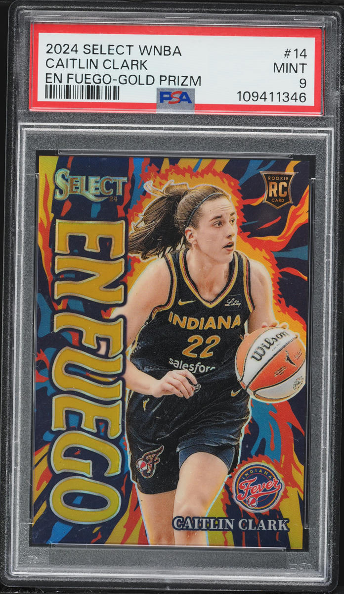 2024 Select WNBA En Fuego Gold Prizm Caitlin Clark ROOKIE 1/10 #14 PSA 9 MINT