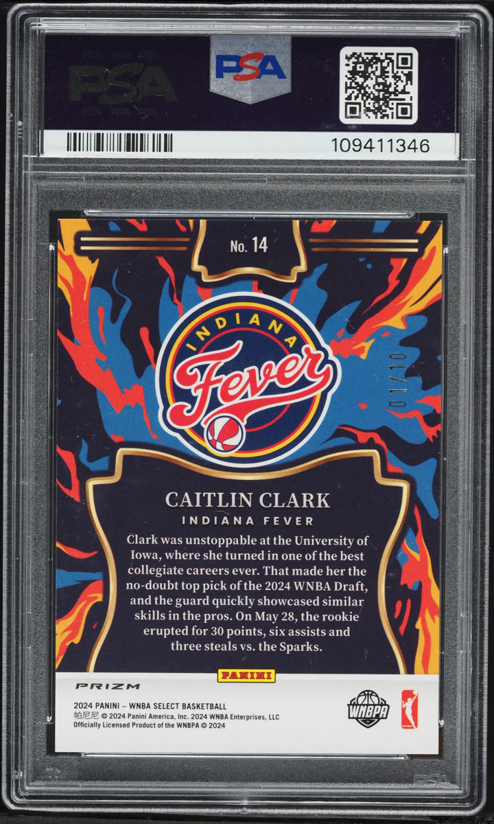 2024 Select WNBA En Fuego Gold Prizm Caitlin Clark ROOKIE 1/10 #14 PSA 9 MINT