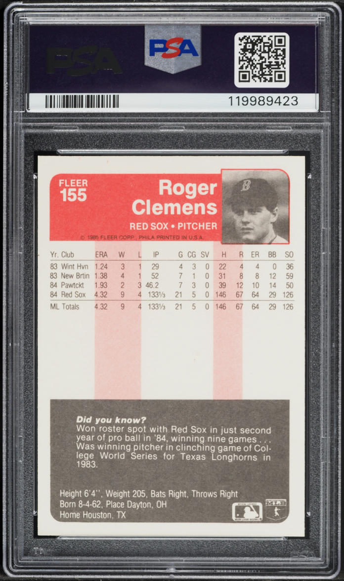 1985 Fleer Roger Clemens ROOKIE #155 PSA 9 MINT