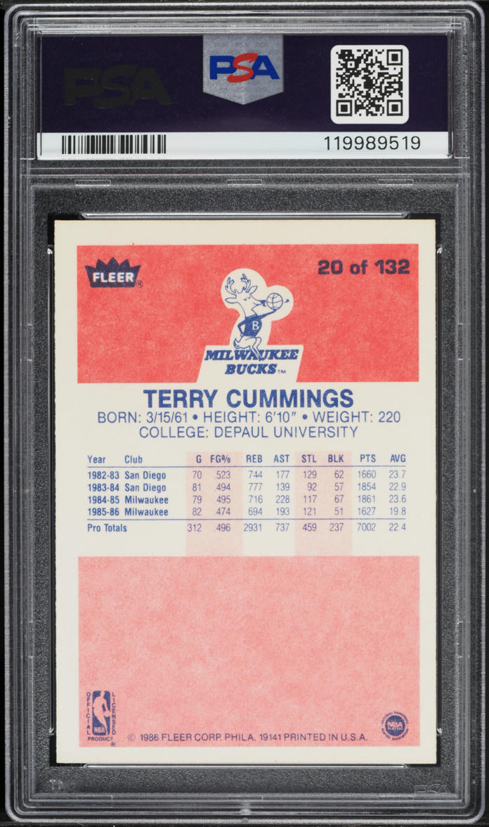 1986 Fleer Basketball Terry Cummings #20 PSA 8 NM-MT