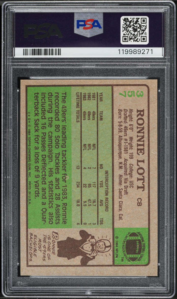 1984 Topps Football Ronnie Lott #357 PSA 8 NM-MT
