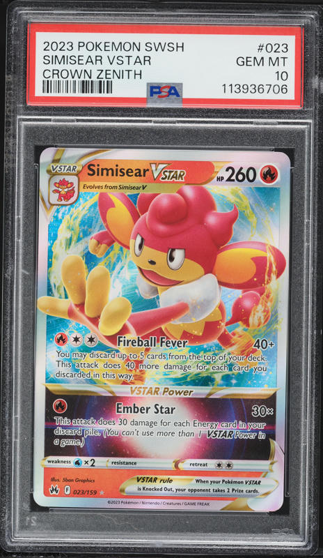 2023 Pokemon Sword & Shield Crown Zenith Simisear VSTAR #023 PSA 10 GEM MINT