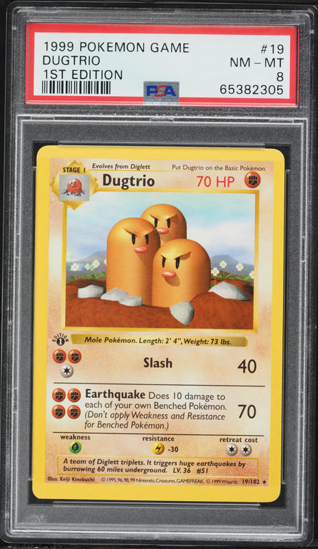 1999 Pokemon Base Set Shadowless 1st Edition Dugtrio #19 PSA 8 NM-MT