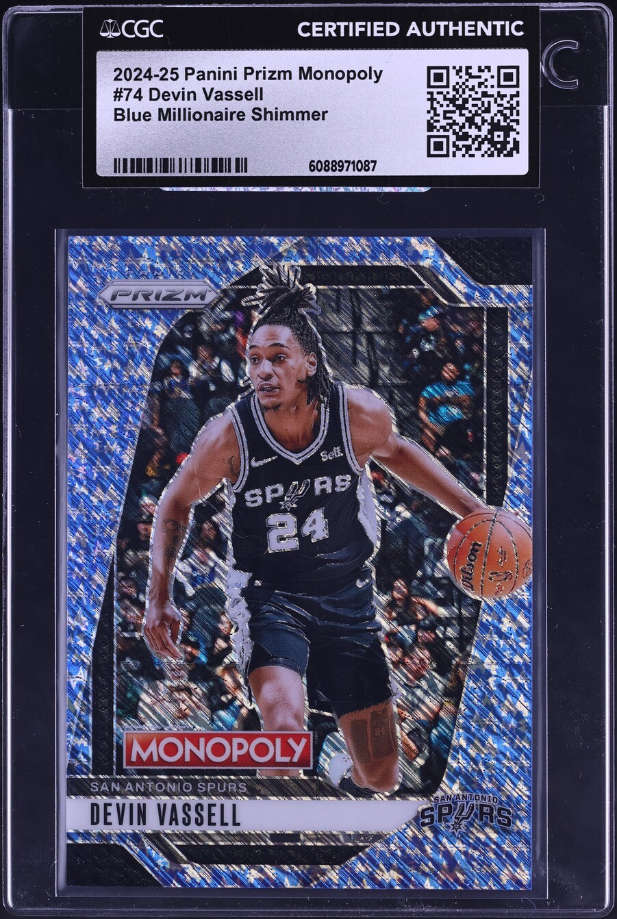 2024 Panini Prizm Monopoly Blue Millionaire Shimmer Devin Vassell /10 #74 CGC AUTH