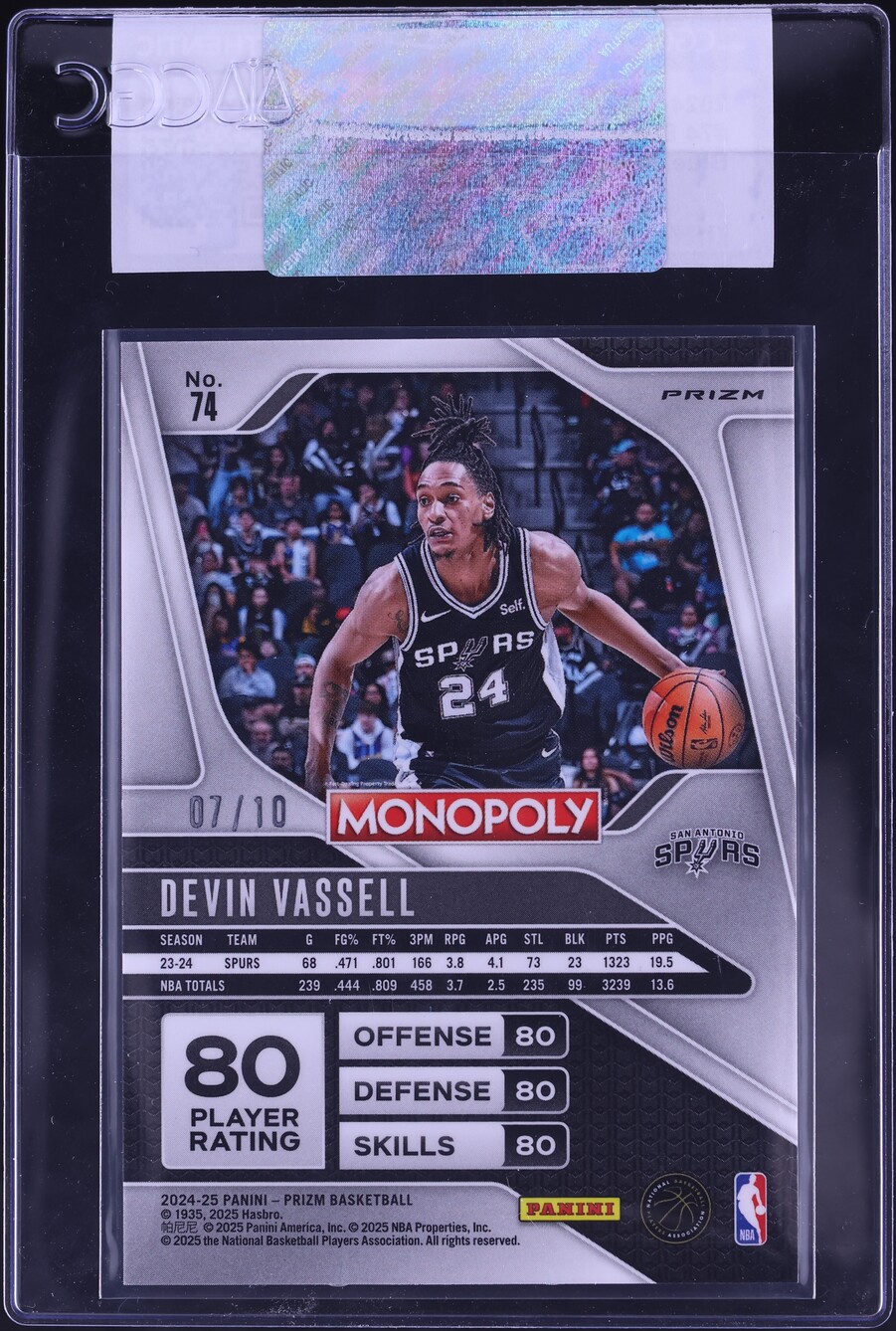 2024 Panini Prizm Monopoly Blue Millionaire Shimmer Devin Vassell /10 #74 CGC AUTH