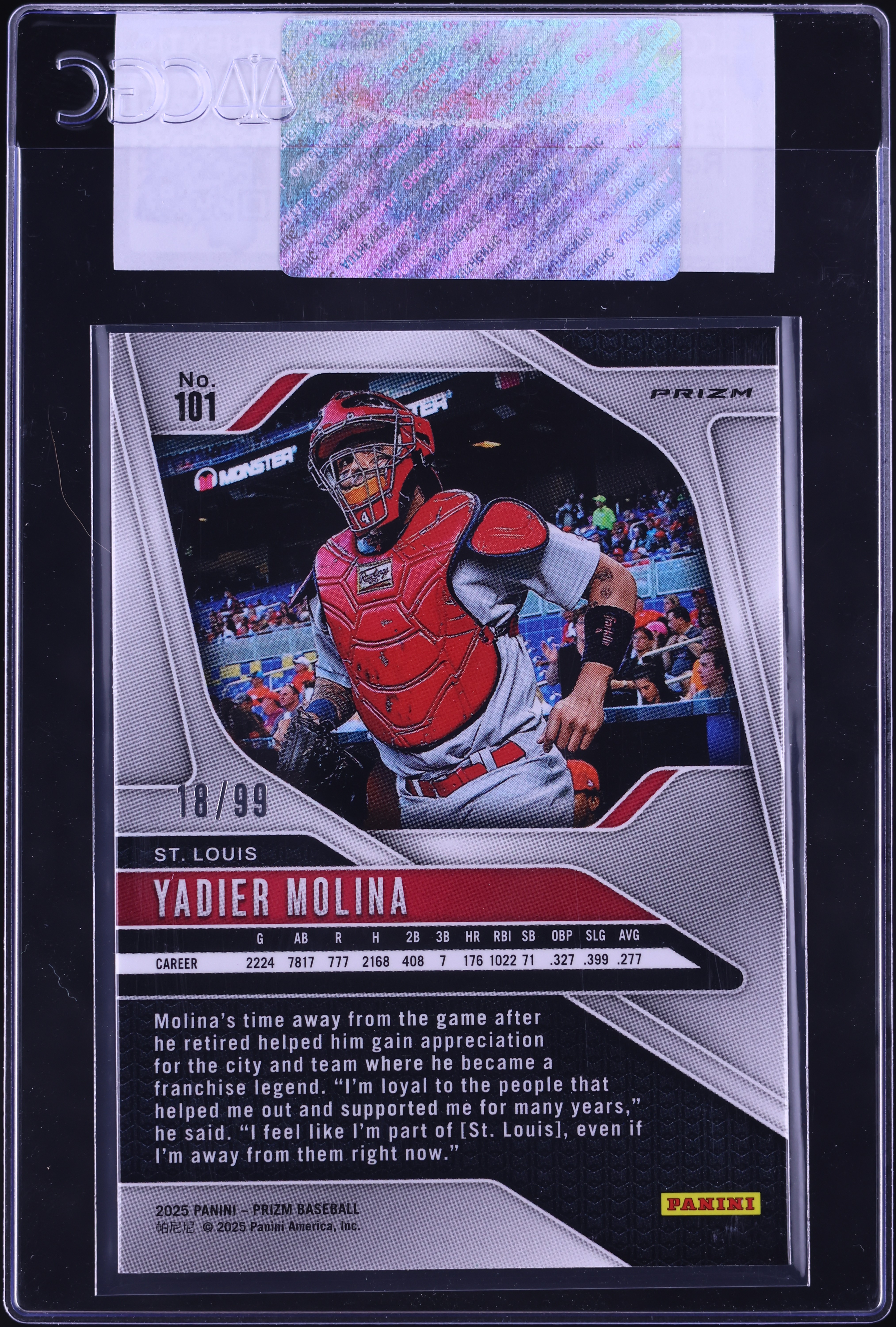 2025 Panini Prizm Red Power Yadier Molina /99 #101 CGC AUTH on 