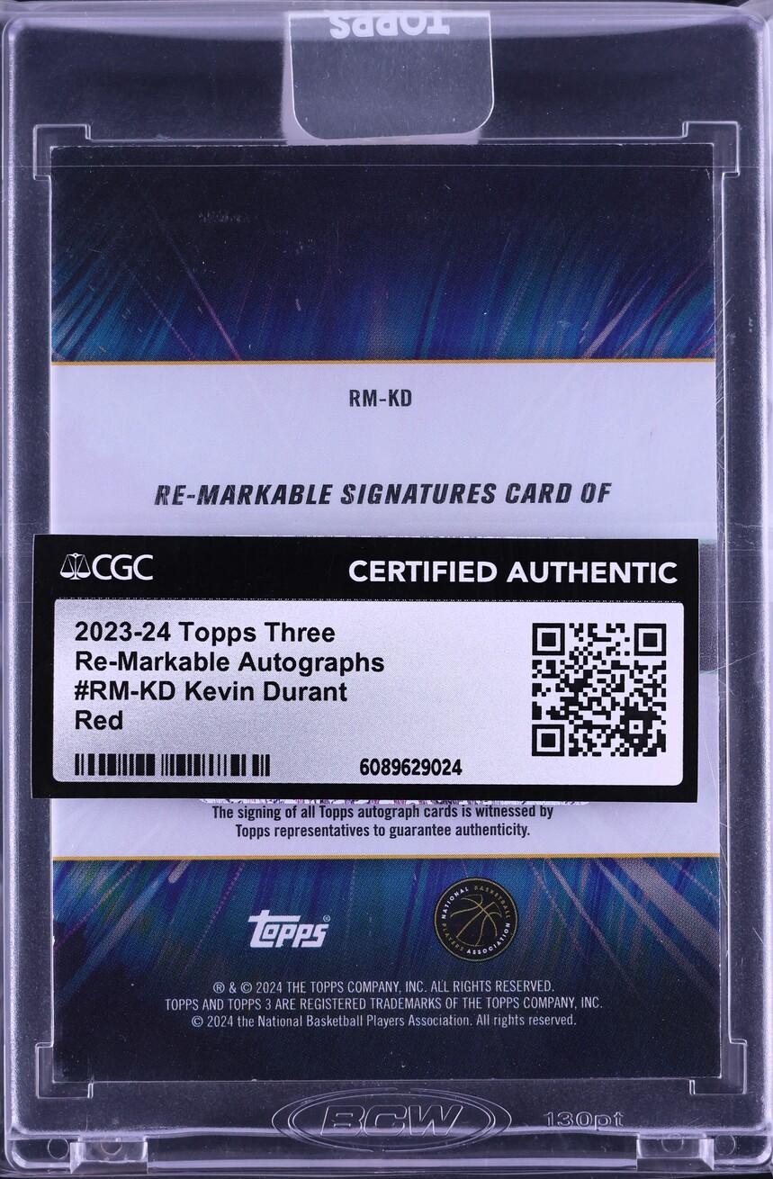 2023 Topps Three Re-Markable Red Kevin Durant AUTO 1/5 #RM-KD CGC AUTH
