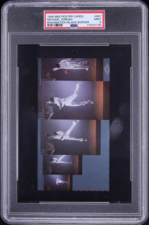 1986 Nike Poster Cards Imagination Michael Jordan ROOKIE, BLACK BORDER PSA 9 MINT