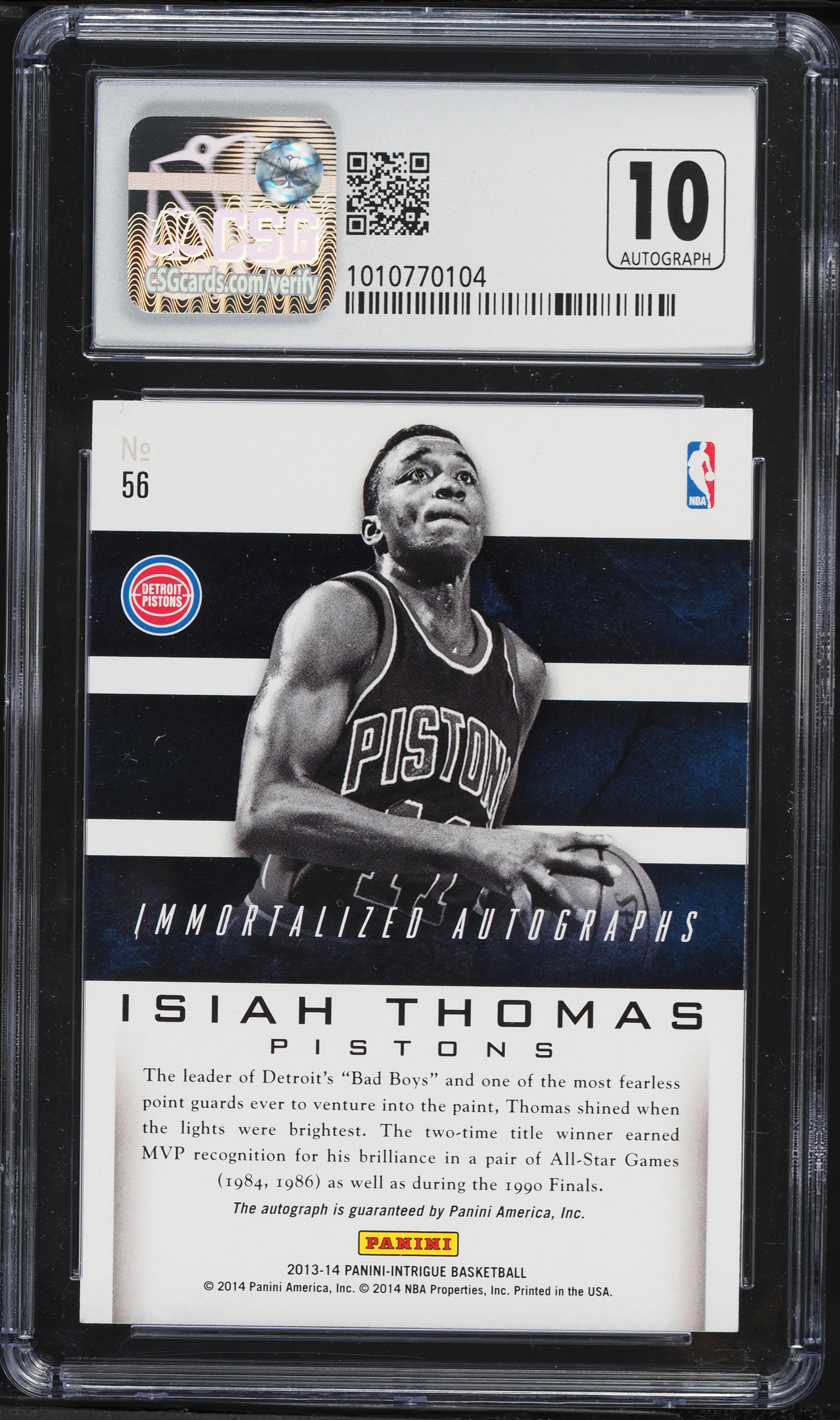 2013 Panini Intrigue Immortalized Isiah Thomas AUTO /35 #56 CSG 7 
