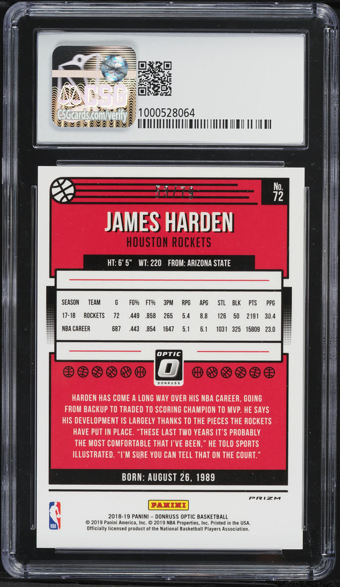 2018 Donruss Optic Pink Velocity James Harden /79 #72 CSG 8 NM-MT