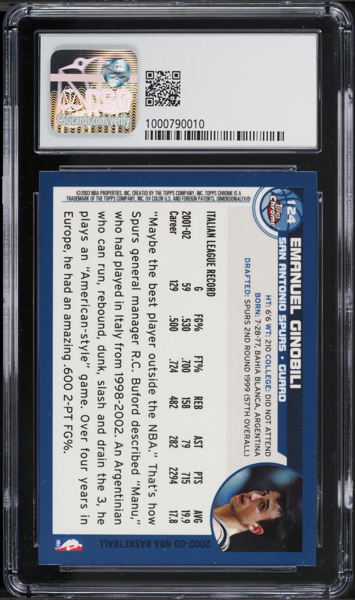 2002 Topps Chrome Manu Ginobili ROOKIE #124 CSG 9 MINT