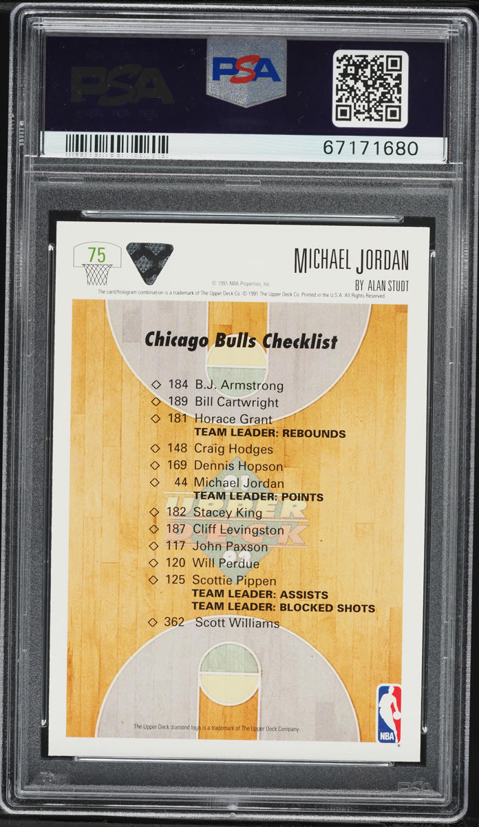 1991 Upper Deck Bulls Checklist Michael Jordan #75 PSA 9 MINT on 