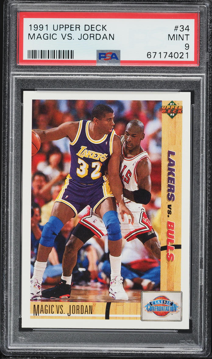 1991 Upper Deck Basketball Magic Johnson Vs Michael Jordan #34 PSA 9 MINT